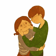 a cartoon drawing of a man and woman hugging each other