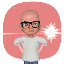 a cartoon of a bald man wearing glasses and a white shirt