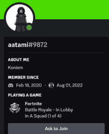 a screenshot of aatami # 9872 's profile on discord