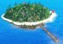 a painting of a small island with flowers and plants on it