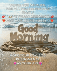 a picture of a beach with a good morning message