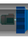 a drawing of a motor and a blue box on a white background .