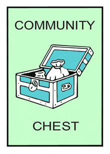 a community chest card with a drawing of a trunk