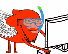 a cartoon character with a beard and wings wearing goggles