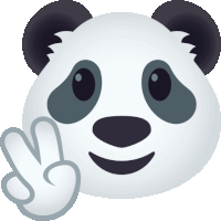 a panda bear giving a peace sign with his hand