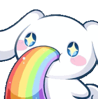 a cartoon bunny with a rainbow in its mouth .