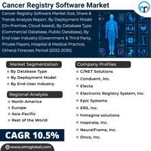 a flyer for the cancer registry software market shows the market segmentation and company profiles