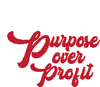 a logo that says " purpose over profit " in red