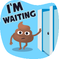 a cartoon illustration of a poop character with the words i 'm waiting behind it