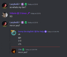 a screenshot of a discord conversation between sonny the dogfish and lite