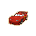 a sticker of lightning mcqueen from the movie cars .