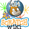 a logo for the 2014 scratch wiki with a cat on a globe