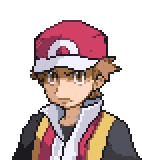 a pixel art drawing of a boy wearing a red hat and a yellow vest .