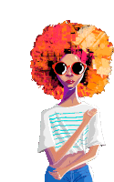 an illustration of a woman with an afro wearing sunglasses and a striped shirt