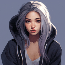 a drawing of a girl with gray hair and a hoodie