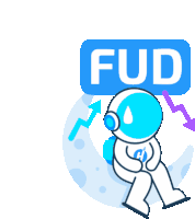 an illustration of an astronaut with the word fud written above him