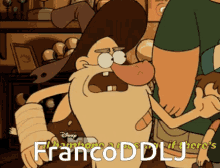 a cartoon character with a bandage on his arm and the words francoddll on the bottom