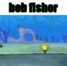 a picture of bob fisher with a spongebob scene in the background