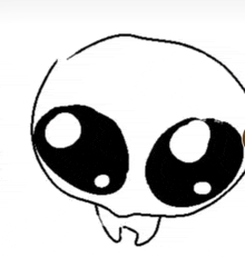 a black and white drawing of a cartoon character with big eyes