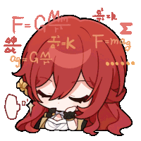 a girl with red hair is surrounded by mathematical equations such as f = cm