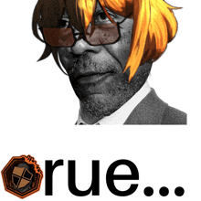 a picture of a man with glasses and the word rue