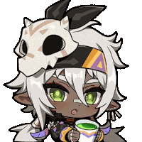 a cartoon character wearing a skull mask and holding a cup of tea .