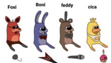 a cartoon of five nights at freddy 's characters