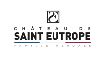 a logo for chateau de saint eutrope with a red white and blue background