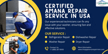 an advertisement for certified amana repair service in the usa