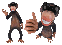 a cartoon monkey wearing sunglasses is waving and giving a thumbs up