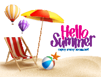 a beach scene with the words hello summer enjoy every moment written on the bottom