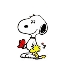 a cartoon of snoopy and woodstock holding a red heart