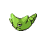 a pixel art drawing of a green object with a face on it .