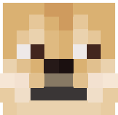 a pixel art of a dog 's face with brown eyes and a black nose .