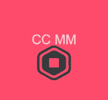 a pink background with a cc mm logo