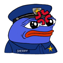 a cartoon of a blue frog wearing a sheriff badge