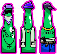 three green bottles with one that says lekker