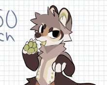 a drawing of a furry animal with a paw on a checkered background .