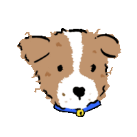 a drawing of a dog with a blue collar