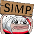 a pixel art frog is holding a sign that says simp .