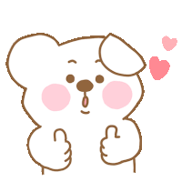 a cartoon bear is giving a thumbs up with two hearts behind it