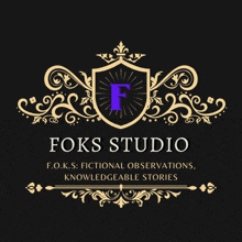 a logo for foks studio with a shield and a letter f