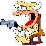 a pixel art of a man holding a gun