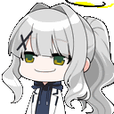 a cartoon girl with long gray hair and green eyes is wearing a white coat .