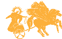 a drawing of a winged horse pulling a cart