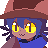 a pixel art of a person wearing a hat