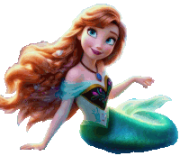 anna from frozen is a mermaid with red hair and blue eyes