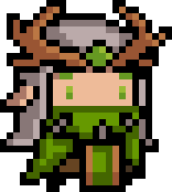 a pixel art of a person wearing a green robe and a crown