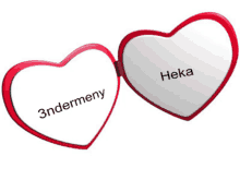 a heart shaped mirror with the words 3ndermeny and heka written on it