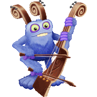 a blue monster is playing a double bass